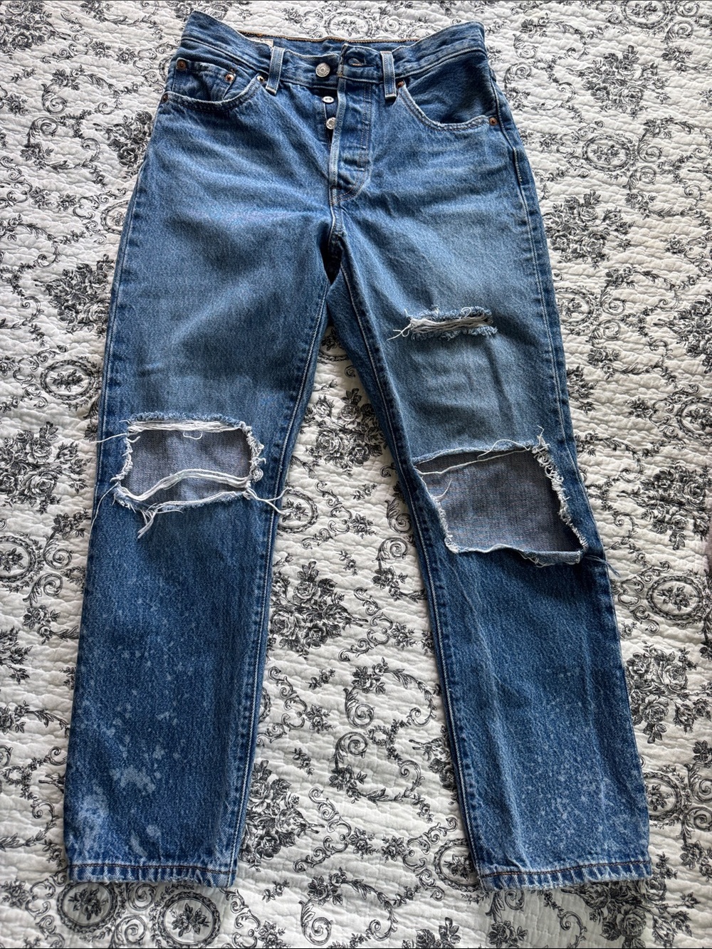 Levi's Women's Straight Leg Distressed Blue Jeans